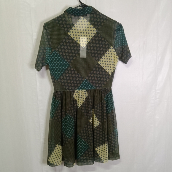 Urban Outfitters UO Dottie Mini Shirt Dress Green Mesh - Picture 11 of 14